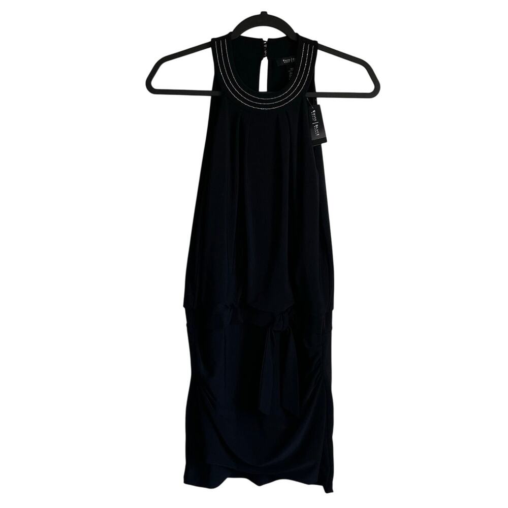 NEW White House Black Market Halter Dress Sz XXS Split Back Drop Waist Black